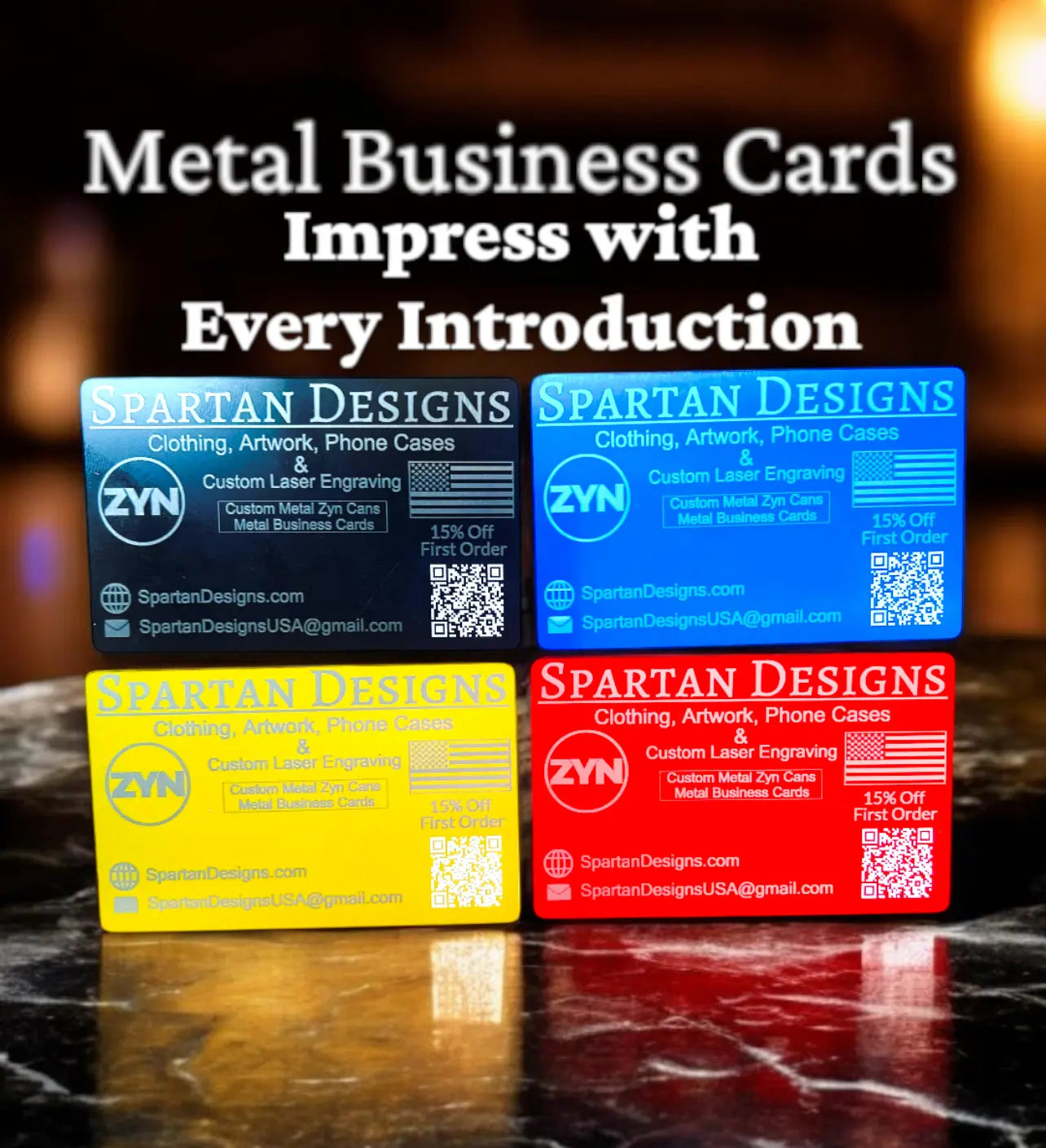 Custom Laser Engraved Metal Business Cards | Premium Aluminum Spartan Designs LLC