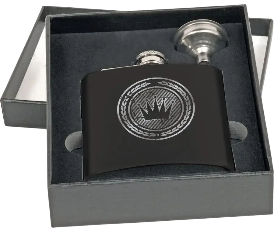 Custom Laser Engraved Flask | 6 oz Flask with Funnel and Gift Box Spartan Designs LLC