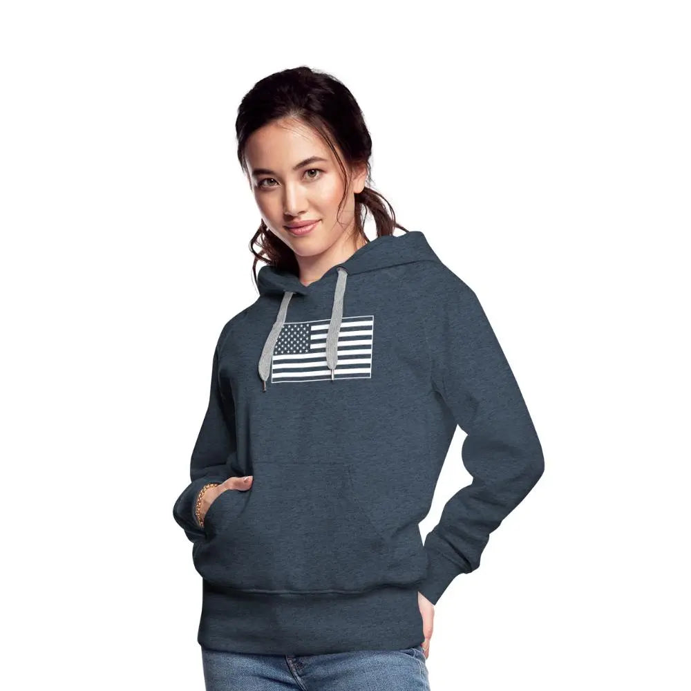 American Flag Women's Premium Hoodie - heather denim