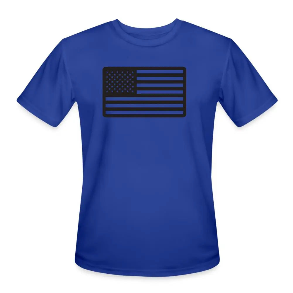 Moisture-Wicking Performance T-Shirt with American Flag Design - royal blue