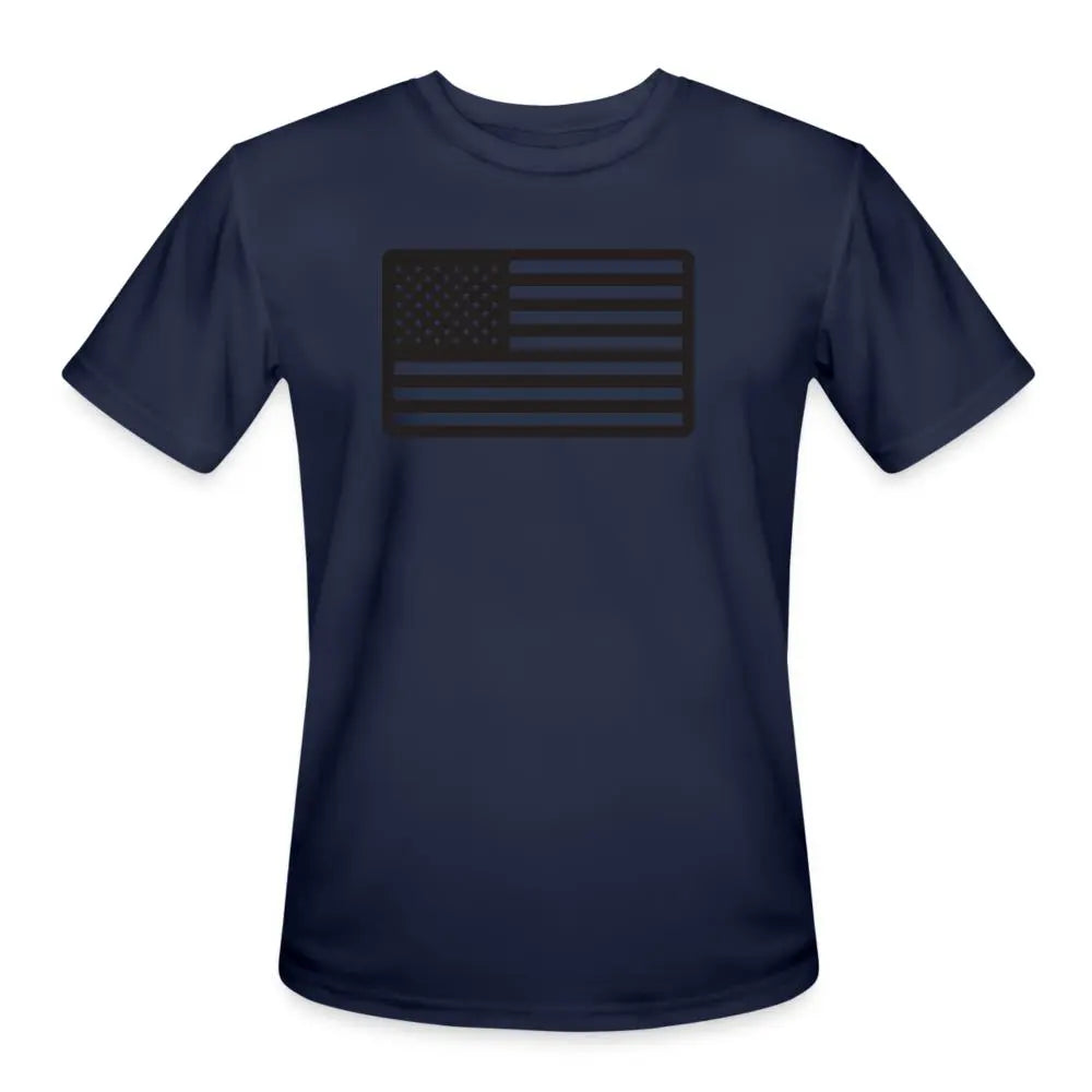 Moisture-Wicking Performance T-Shirt with American Flag Design - navy