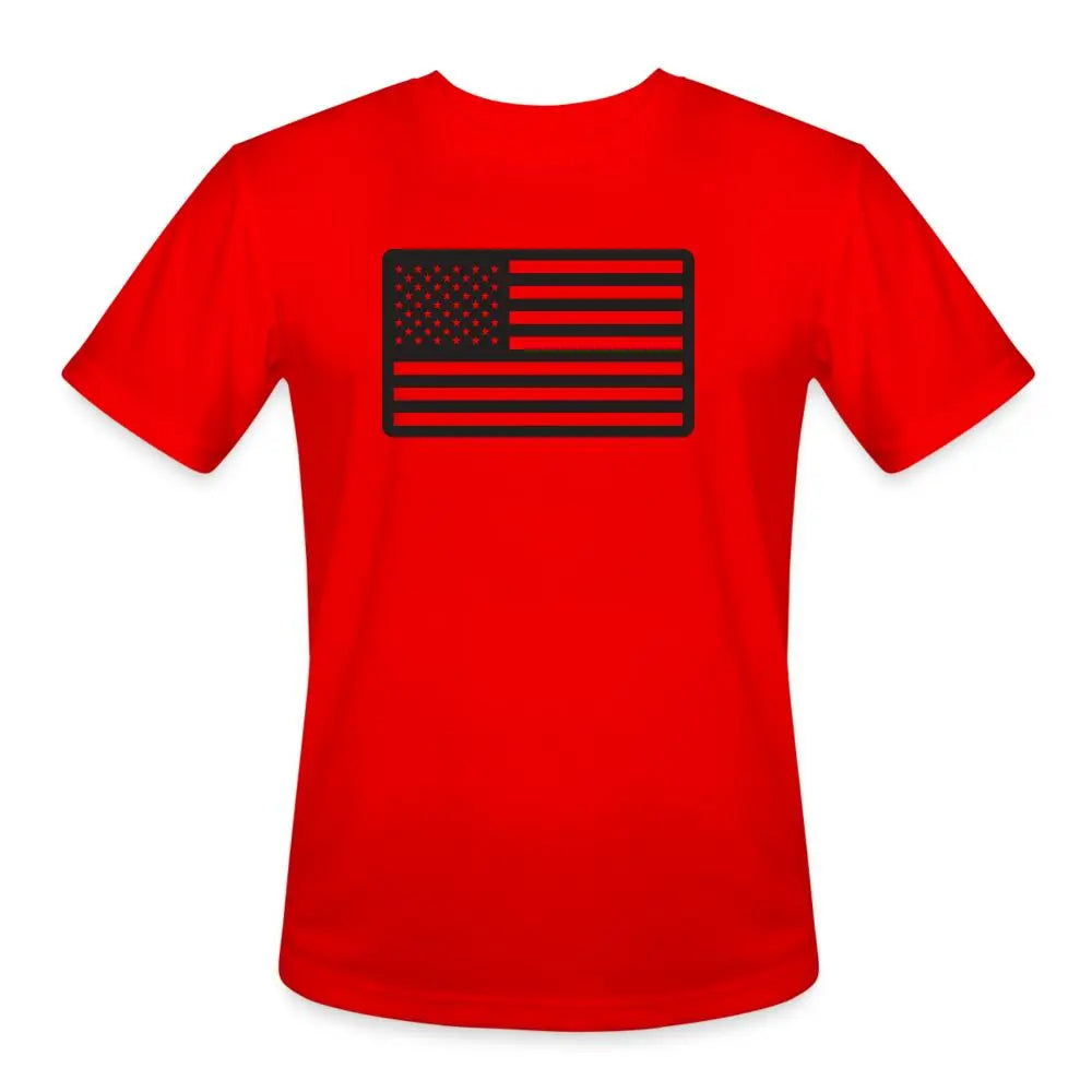 Moisture-Wicking Performance T-Shirt with American Flag Design - red