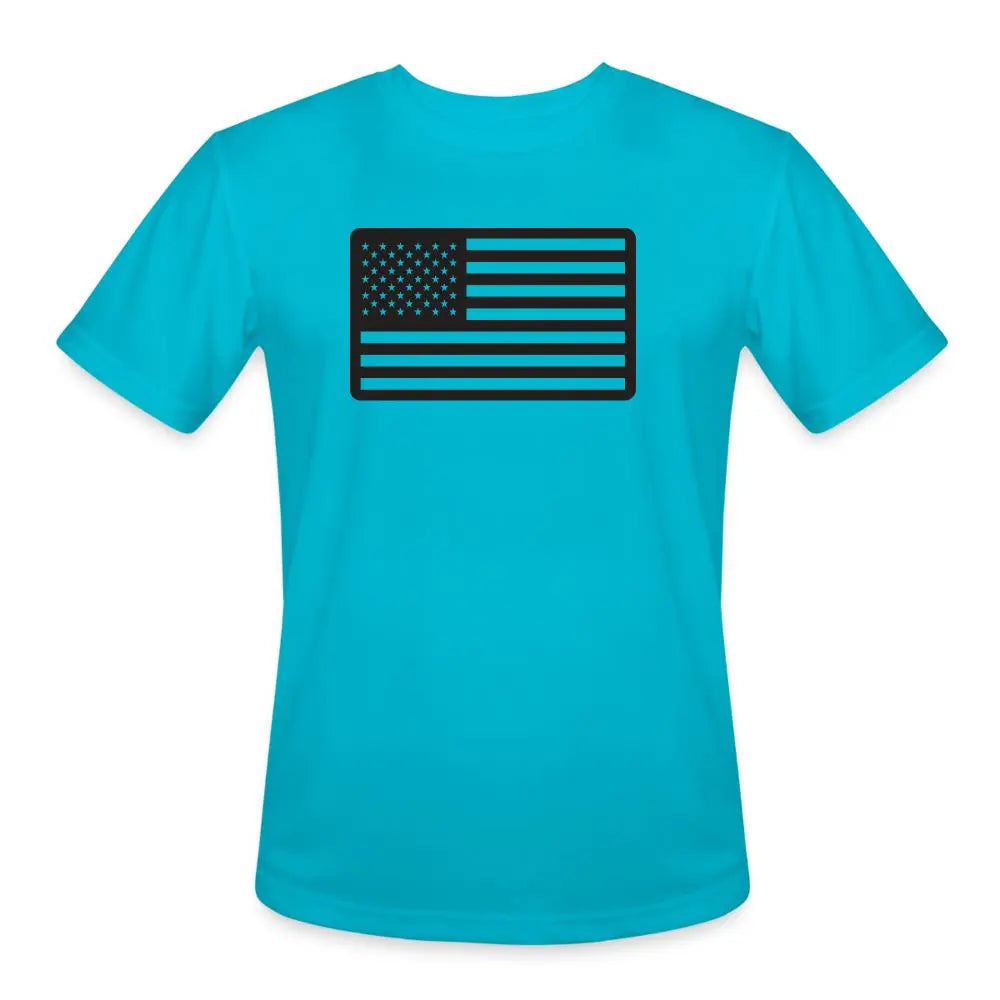 Moisture-Wicking Performance T-Shirt with American Flag Design - turquoise