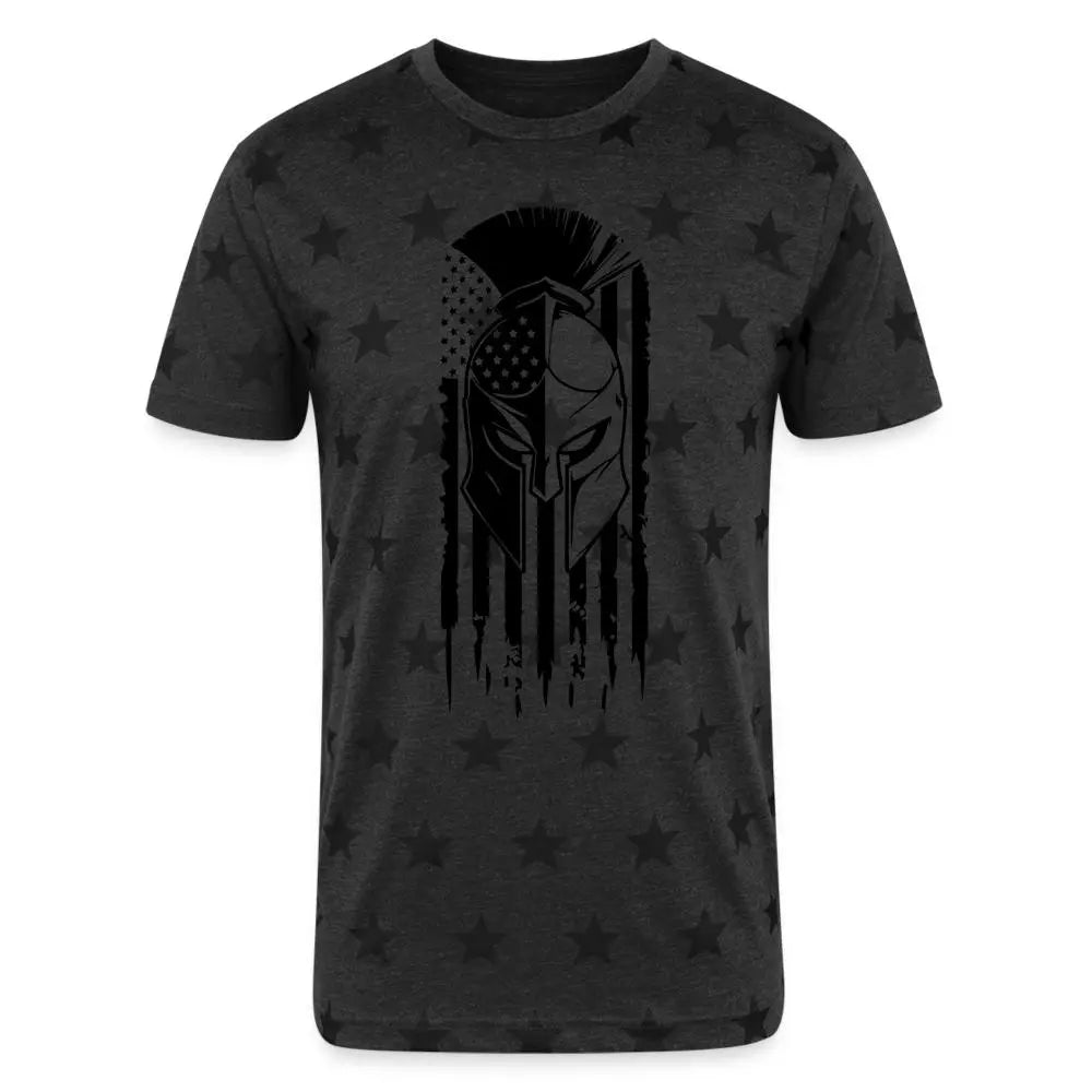 Patriot Spartan Stars T-Shirt - Bold American Flag Design - charcoal star 
