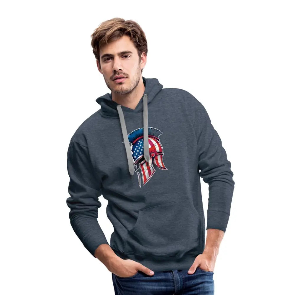 Spartan Designs Premium Hoodie - Rugged Patriotism Meets Ultimate Comfort - heather denim