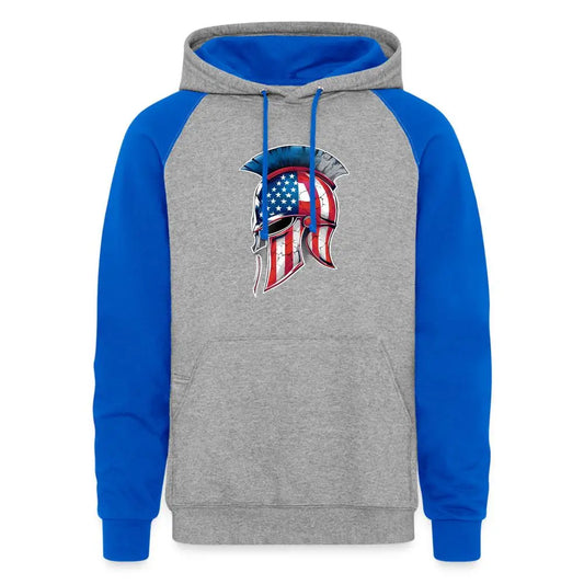 Spartan Designs Unisex Colorblock Hoodie with bold Spartan logo and contrasting sleeves, inner hood, and drawstring.