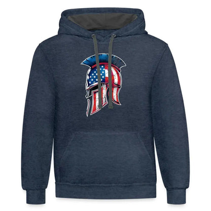 Spartan Designs Unisex Contrast Hoodie with patriotic Spartan helmet logo in red, white, and blue