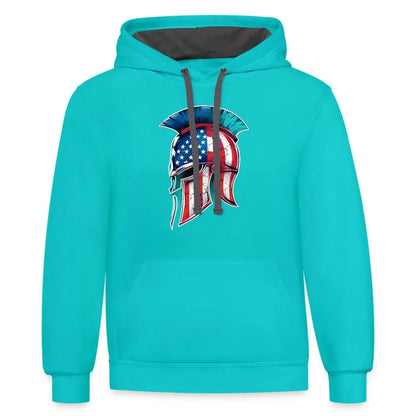 Spartan Designs Unisex Contrast Hoodie with patriotic Spartan helmet logo in red, white, and blue